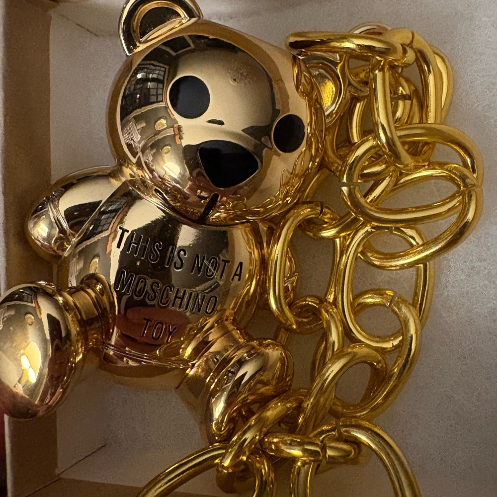 Gold Teddy this is not a toy Bear Necklace Moschino Sephora collab lipstick - Picture 5 of 7